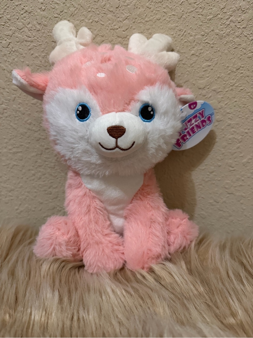 FRIENDS Pink and White Deer Plush Stuffed Animal